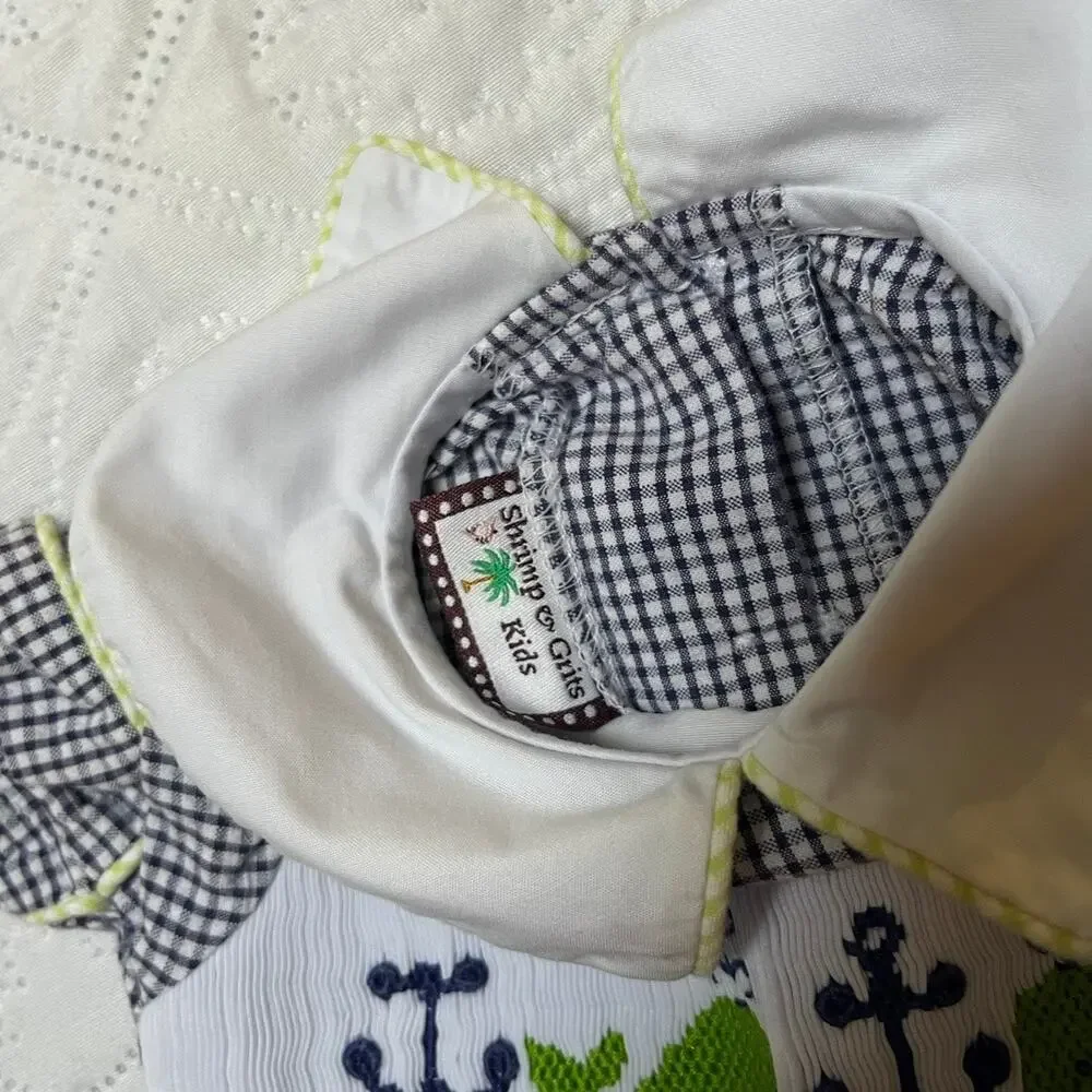 Shrimp & Grits Smocked Nautical Whale Bubble Romper Size 3m
